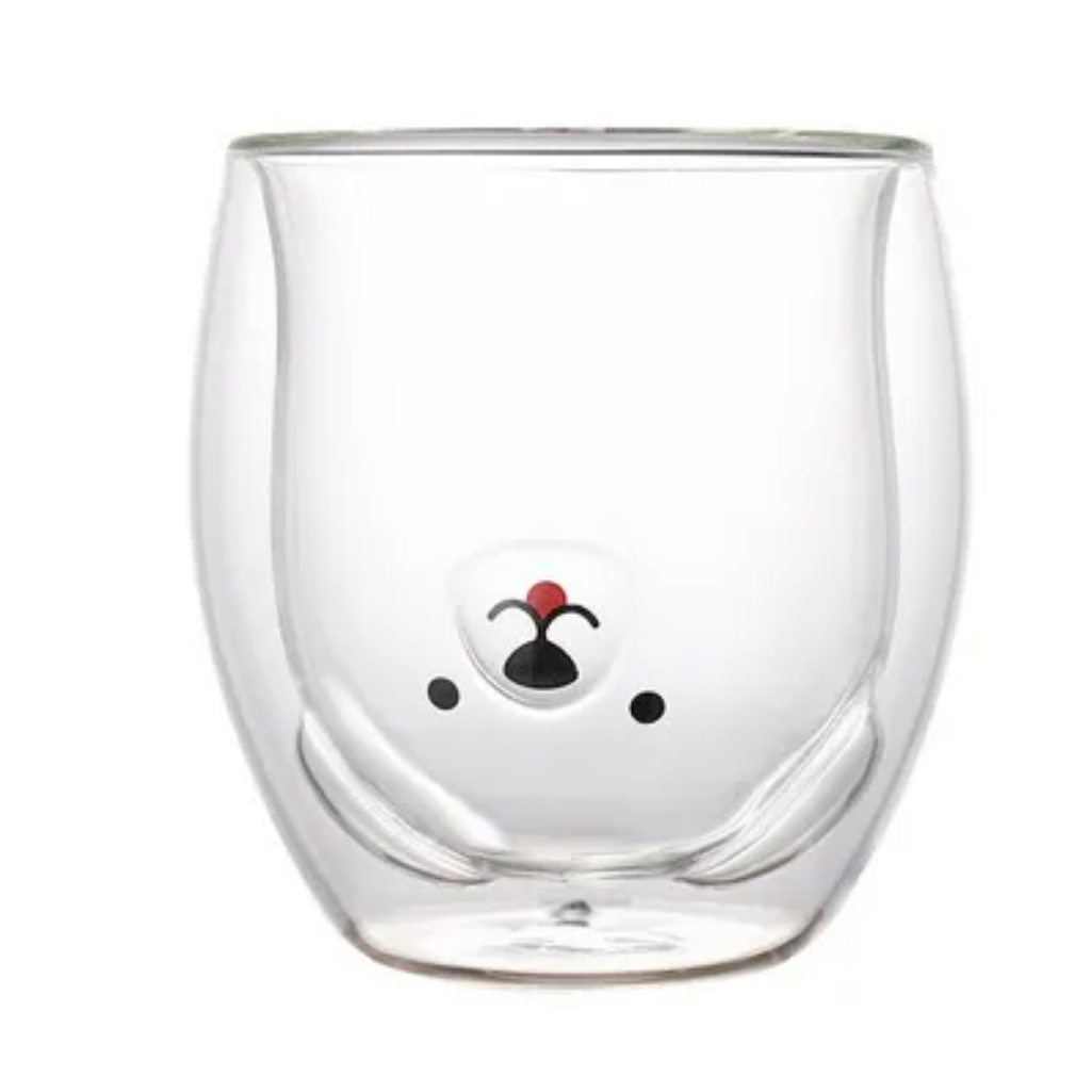 Taza de cristal doble con diseño de perrito.