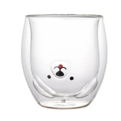 Taza de cristal doble con diseño de perrito.