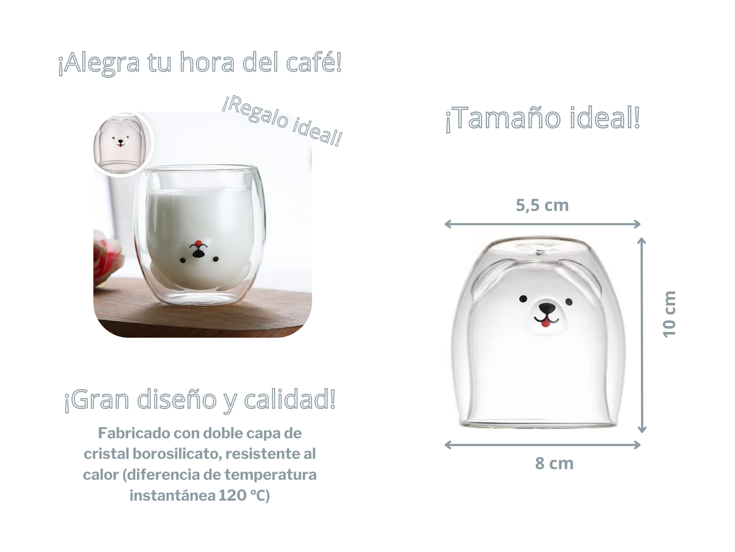 Taza de cristal doble con diseño de perrito.