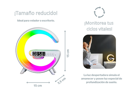 Smart cargador inalámbrico multifunción, parlante BT con altavoz, Luz LED RGB, TF, AUX.