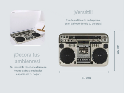 Alfombra antideslizante y absorbente con diseño de radio cassette, para baño, pieza, cocina, entrada o sala de estar.