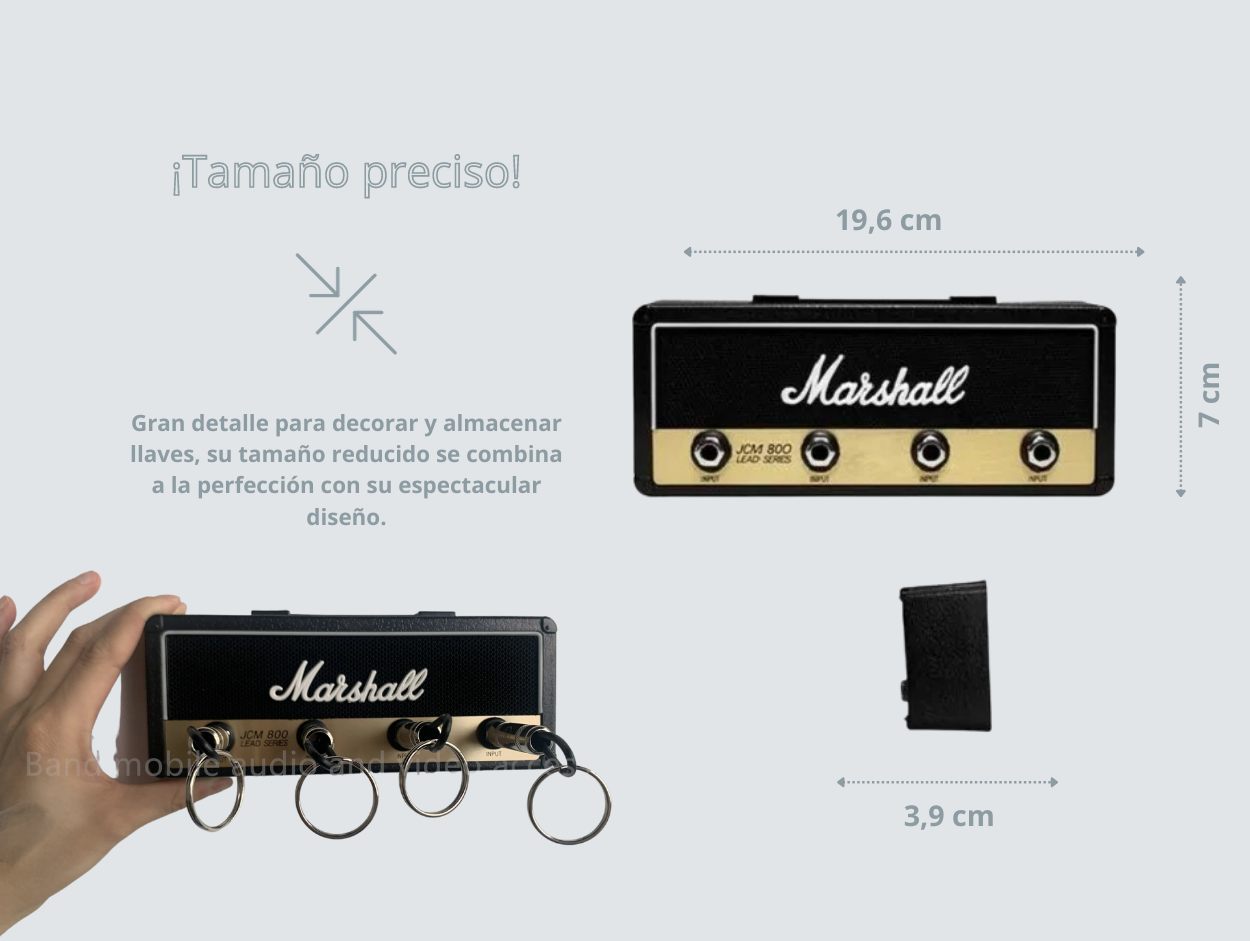 Soporte de llaves de pared con forma de parlante tipo Marshall con 4 Jack's de llavero.