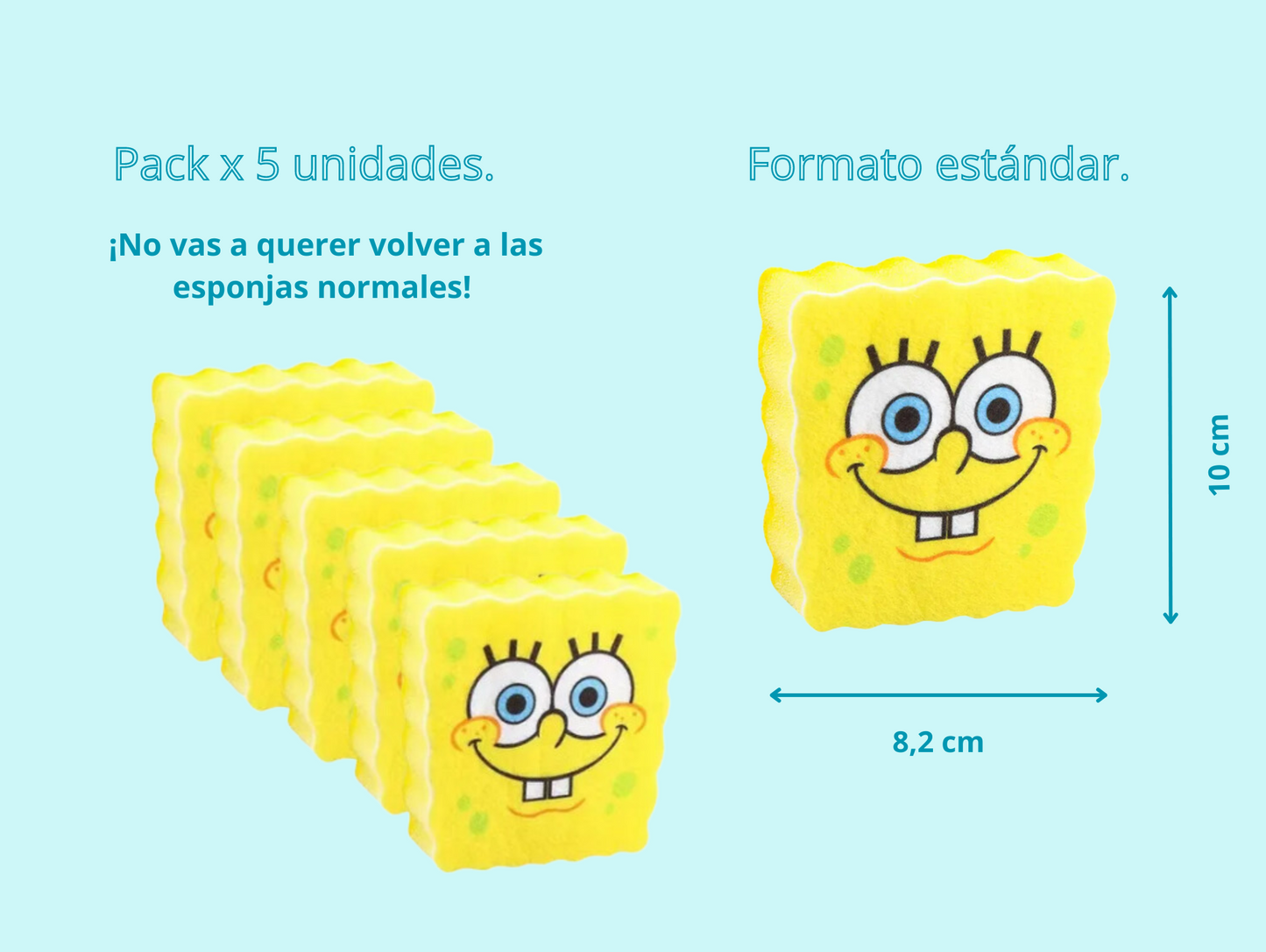 Pack x 5 esponjas tipo Bob Esponja.