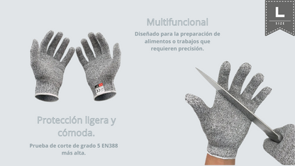 Guantes anti cortes HPPE de grado 5, talla L.