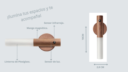 Lámpara con sensor de movimiento, versátil estática y portátil.